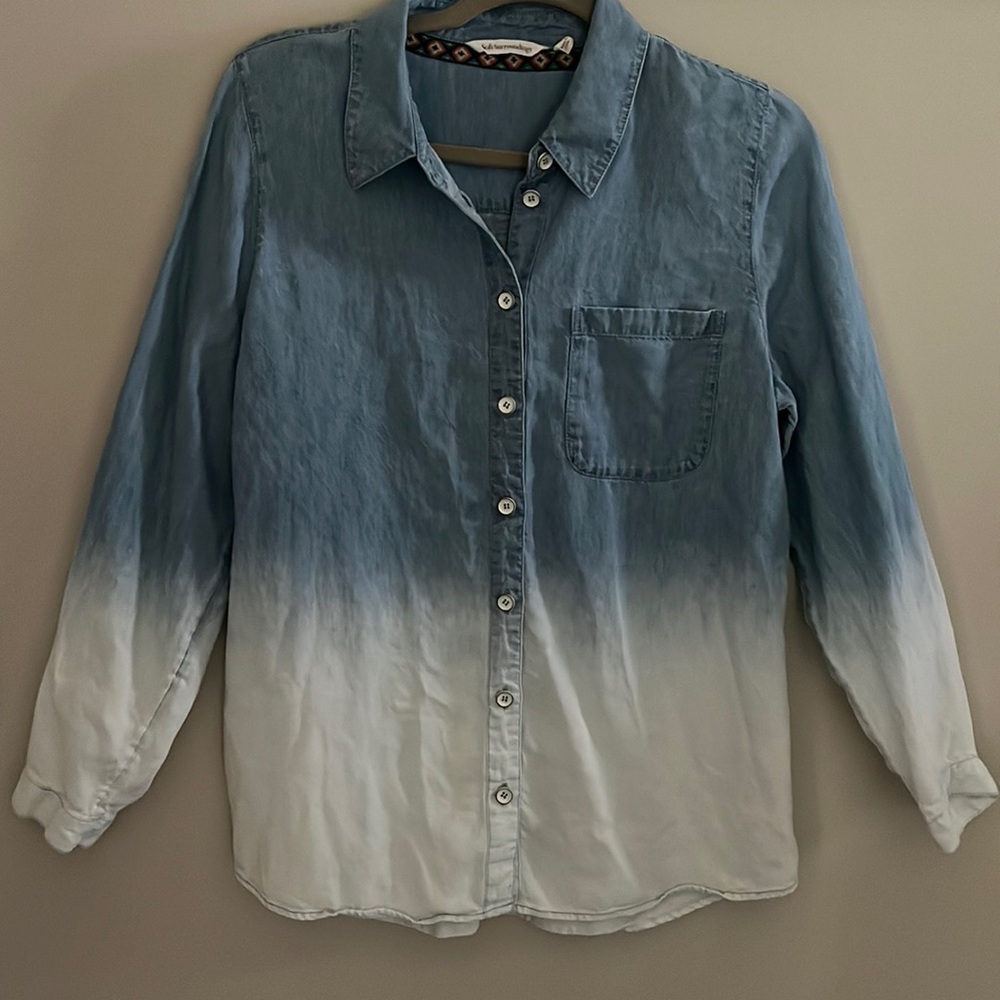 Soft Surroundings Linen/Lyocell Chambray Dip Dye Button Down size medium